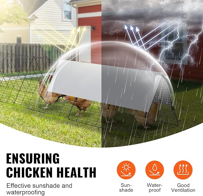 VEVOR Chicken Tunnels for Yard, Metal Poultry Playpen for Outside with Waterproof Cover & Corner Frames, 157.5 x 39.4 x 24.2 inch(LxWxH), Also Widely Used for Ducks, Rabbits, Geese Coop