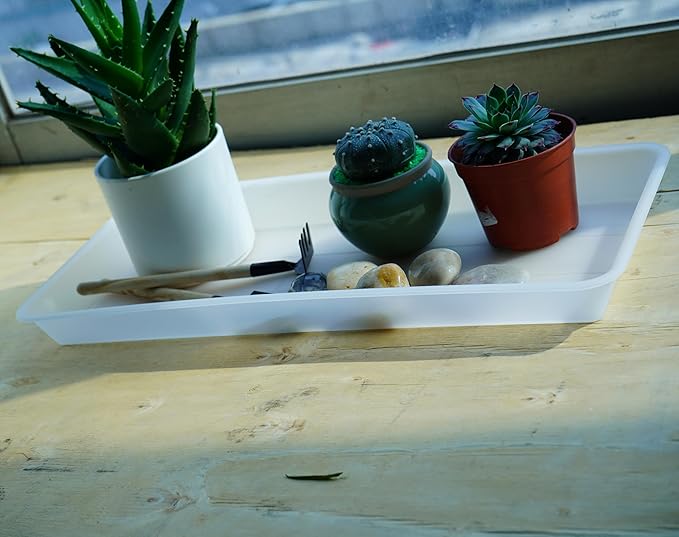 VUWEZ 2 Pack Plastic Plant Tray Saucer Rectangular, Indoors Outdoor Plant Water Drip Tray for Flower Pot Planter, Windowsill (6 X 11 Inch, Clear)