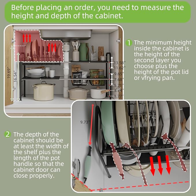 NETEL Expandable Under Sink Organizer，Pot and pan Organizer Under Cabinet