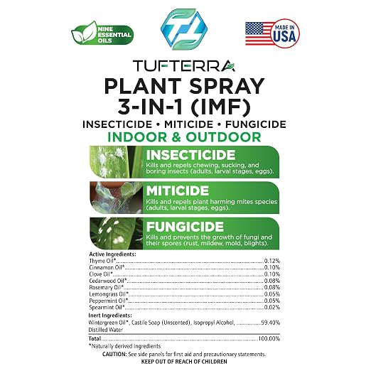 Plant Spray 3-in-1 Insecticide, Miticide, Fungicide | Natural Bug Spray, Indoor & Outdoor Plants | Essential Oils & Castile Soap | Aphids, Mites, Whiteflies, Thrips, Mildew, Mold | 32oz