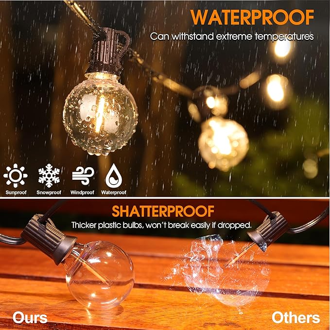 Mlambert G40 LED Replacement Light Bulbs for String Lights, Dimmable E12 Base Shatterproof Bulbs, 1W Equal to 5W, Amber Warm 2200K, 50Pack, Not Solar