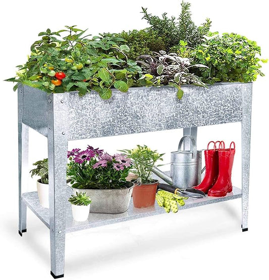 Galvanized Raised Garden Bed for Vegetables Elevated Planter Box with Legs Outdoor Patio Apartment Herb Container Metal