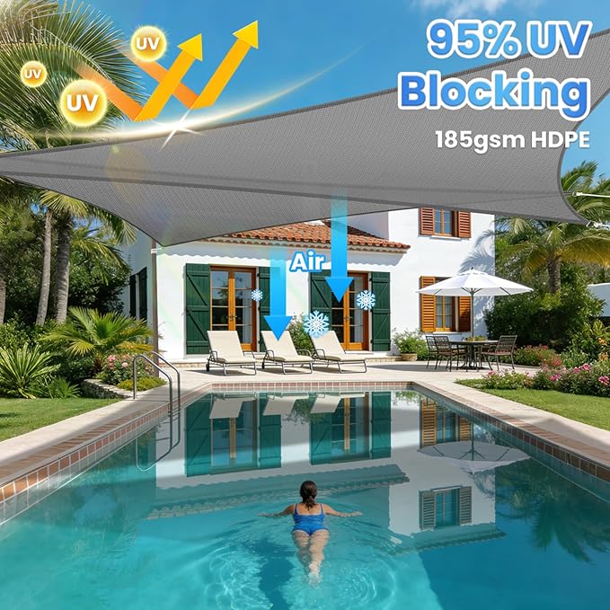 StorageTastic Triangle Sun Shade Sail - 20' x 20' x 20', UV Block Awnings for Patio Shade with Ropes Resist Wear, Tear & Fade, Breathable Sunshades for Outdoor Patio, Garden, Deck, Yard (Grey)
