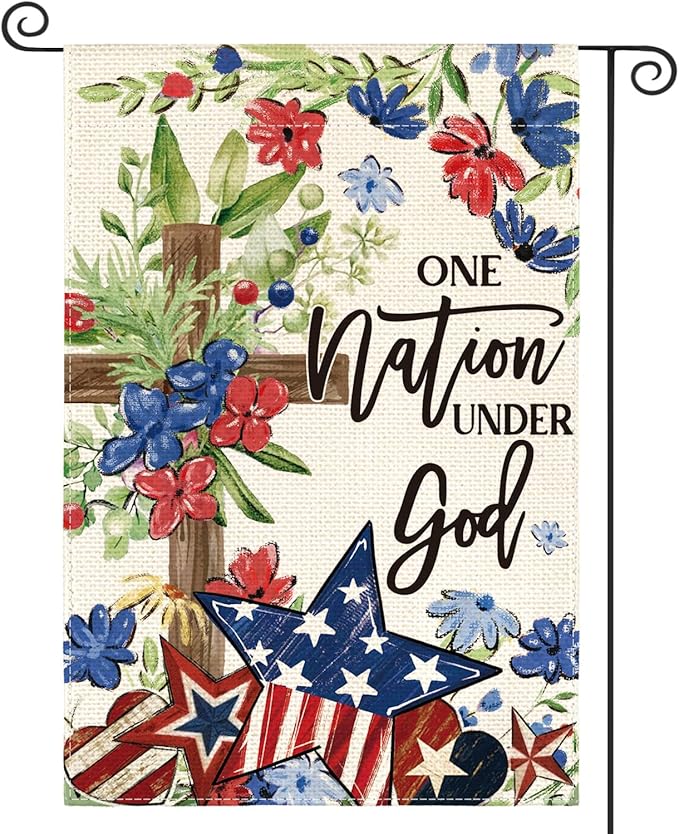 AVOIN colorlife Memorial Day Patriotic 4th of July Garden Flag 12x18 Inch Double Sided Outside, Flowers Cross Yard Outdoor Decoration