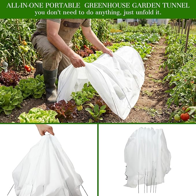 4 Pack Mini Garden Greenhouse Tunnel Net Cover, 10ft 2 in 1 Portable Frost Cloth Hoop Greenhouse Tunnel Quick-release Technology Sun Heat Protection for Outdoor Garden,Plant,Vegetable,Raised Bed
