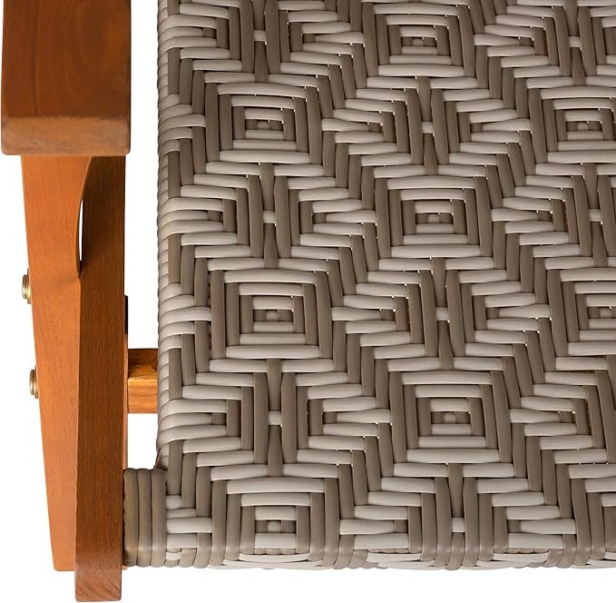 Balkene Home 64158 Vega Natural Stain Outdoor Chair All Weather Wicker Outdoor Chair Acacia Wood Construction Mid Century Design Comfortable Reclining Armchair - Diamond Weave Wicker