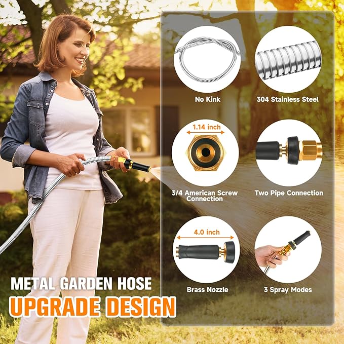 Rosy Earth Metal Garden Hose 150 FT - 304 Stainless Steel Water Hose 150 FT - Expandable Short Flexible Garden Hose,no Kink Explosion, no Bite