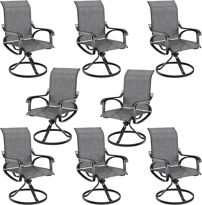Patio Swivel Chairs Set of 8, All Weather Outdoor Rocking Chair with Textilene Breathable Back, Metal Frame, Patio Dining Chair for Backyard, Garde, Porch and Deck (8, Modern Grey)