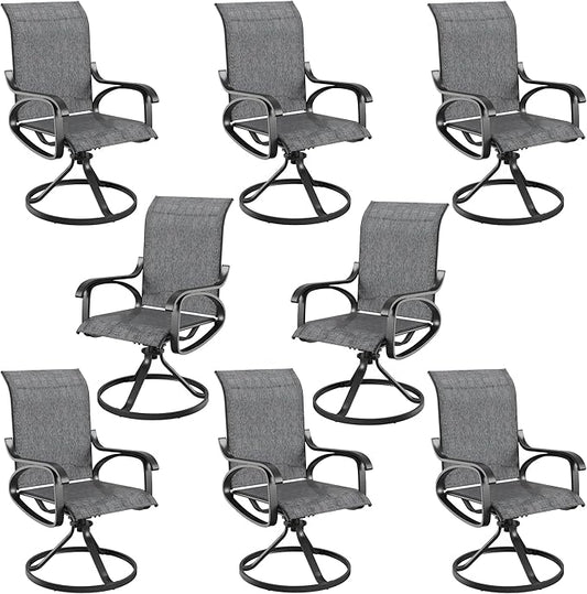 Patio Swivel Chairs Set of 8, All Weather Outdoor Rocking Chair with Textilene Breathable Back, Metal Frame, Patio Dining Chair for Backyard, Garde, Porch and Deck (8, Modern Grey)