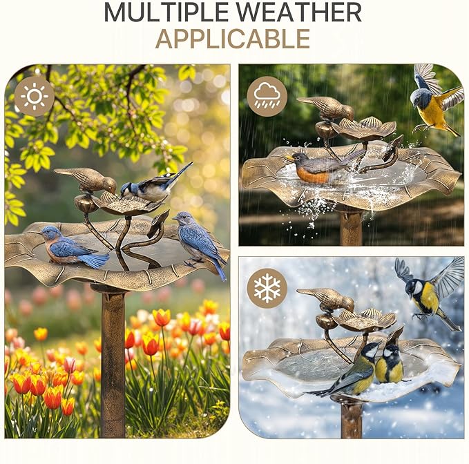 Athena Collection 35'' Outdoor Bird Bath, Vintage Pedestal Birdbath with 2-Tier Fountain Bowl, 5l Polypropylene Bird Bath with Lotus Accents, Garden Patio Yard Lawn Decor for Attracting Birds, Bronze