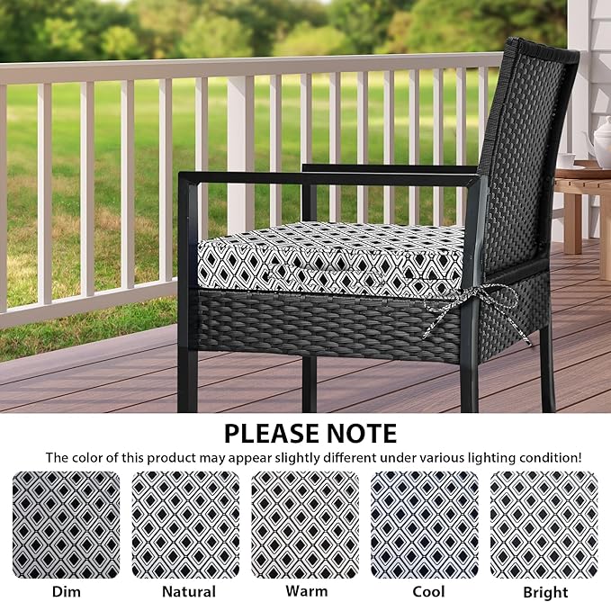 IPYNBAP Outdoor Chair Cushions Set of 4,Waterproof Outdoor Seat Cushions for Patio Furniture,Patio Chair Cushion with Handle and Ties, Out Door Chair Pads,17" x 16" x 2", Black Geometry