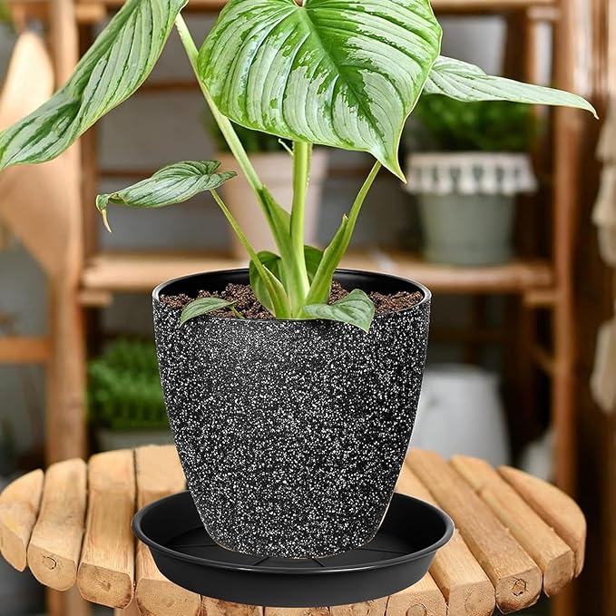 OVZILKI 2 Pack of Plant Saucer 10 inch, Black Plastic Flower Plant Pot Saucer, Heavy Duty Plant Drip Trays Saucers for Indoor, Plant Water Tray for Planters