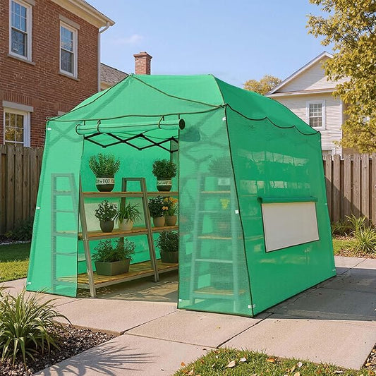 11 x 8.5 ft Portable Pop-up Walk-in Greenhouse, Portable Pop-up Green House 3 Adjustable Height Heavy Duty Plant Gardening Canopy with Durable PE Cover for Indoor Outdoor