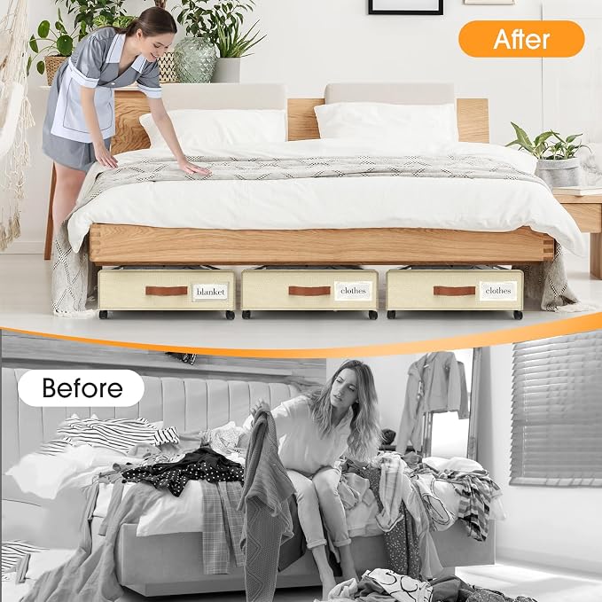Under Bed Storage with Wheels 3Pack Storage Containers with Clear Window