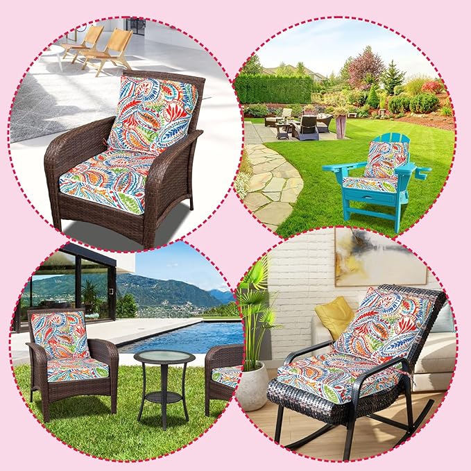 JMGBird Outdoor Chair Cushions Set - 19"x19" Deep Seat & Back Cushions, Water-Resistant Tufted Pillows for Patio Furniture