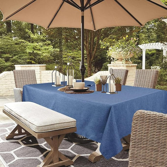 Outdoor Tablecloth Wrinkle-Free Stain Resistant Waterproof Polyester Fabric Table Cover with Zipper Umbrella Hole for Picnic/Party/Dinner/Patio Garden(60×84inch,Zippered,Denim Blue)