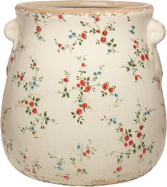 Xiaan Jiaju Ceramic Vases for Centerpieces, Shabby Chic Vase & Flower Pot with Drainage, Country Chic Decor for Office Room Garden Balcony Mantel Fireplace Table & Shelf, Red Floral