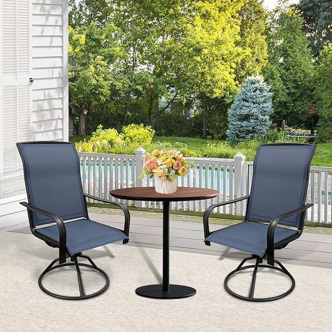 SHGJ&SOFT Patio Swivel Chairs, Waterproof Outdoor Dining Chairs with All-Weather Textilene Mesh for Deck, Garden, and Backyard (Plain Backrest-Blue, Set of 2)