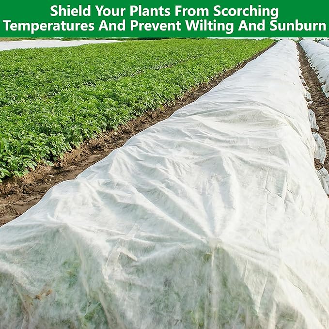 DECOHS 2 Pcs Plant Sun Protection Cloth, 24 x 10 Ft Garden Plant Shade Cloth, Non-Woven White Light Refraction Sunshade Cloth for Protecting Plants Vegetable Rows from Direct Sunlight