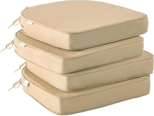 IPYNBAP Outdoor Chair Cushions Set of 4 -Waterproof Outdoor Seat Cushions for Patio Furniture, Patio Chair Cushion with Handle and Ties, Round Out Door Chair Pads,17" x 16" x 2",Beige