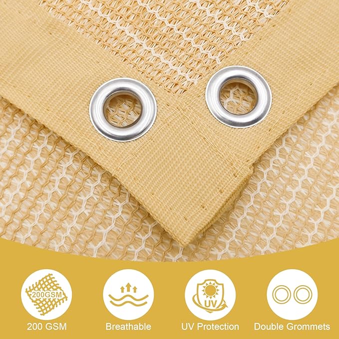 Shade&Beyond 90% Sun Shade Cloth with Grommets, 12' X 16' Pergola Shade Cover Canopy, Mesh Tarp Sun Screens for Patio, Outdoor, Garden, Backyard, Wheat