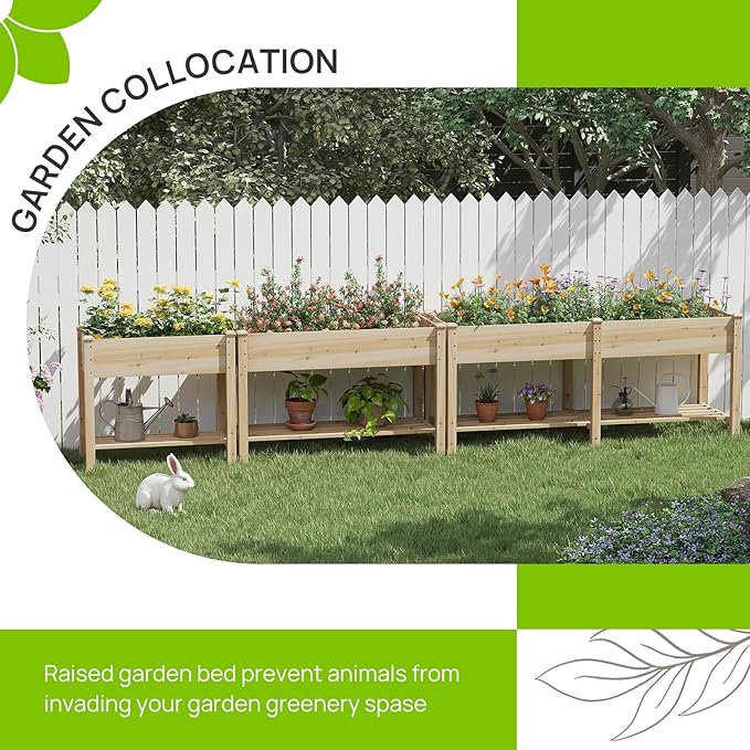 Raised Garden Bed with Legs, Wooden Planter Box with Storage Shelf, Elevated Wood Planter Box for Vegetables Flowers Herbs, Garden Planter for Backyard, Patio, Balcony, 48x24x30.7inch (Natural, M)