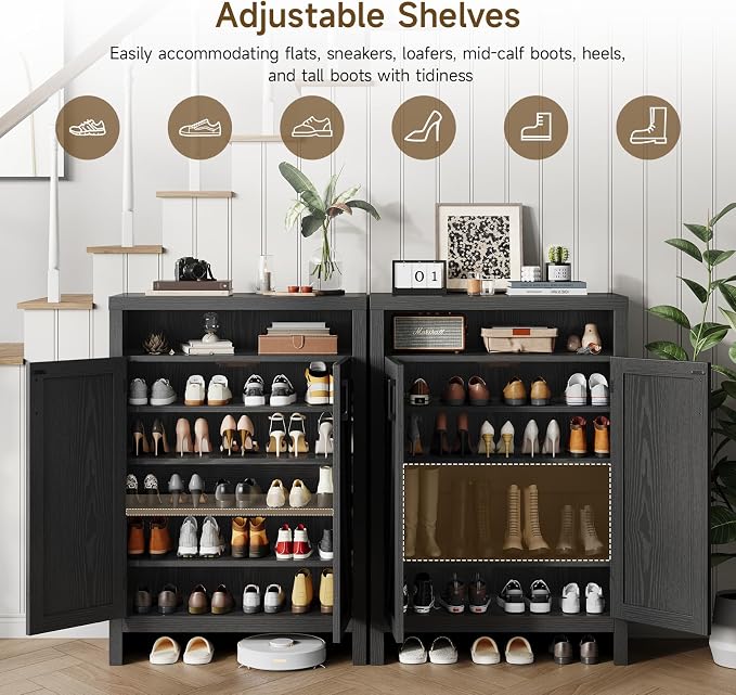 ONBRILL 6-Tier Shoe Cabinet with Doors,Farmhouse Shoe Storage Cabinet,Black