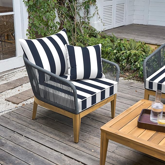 LVTXIII Outdoor/Indoor Deep Seat Cushion Patio Seat and Back Cushion Set All-Weather Replacement Chair Cushion for Garden Furniture Decoration, 24"x24"x4", Cabana Navy