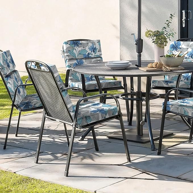 DYTXIII Outdoor High Back Chair Cushions Set of 2, 44"x22" Water Repellent Patio Seat Cushions with Elastic Sponge, All Weather Chair Pads for Rocking, Dining, Patio Furniture - Clemens Noir Blue