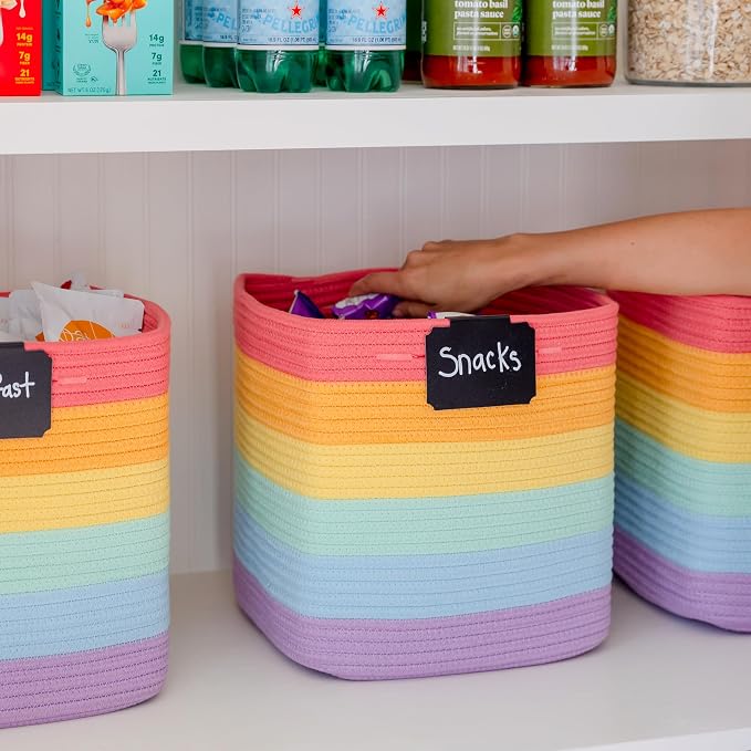 NaturalCozy Storage Cubes 11 Inch Cotton Rope Woven Baskets for Organizing, 3-Pack | Cube Storage Bin | Square Storage Baskets for Shelves Organizer, Classroom, Kids Toy Bins, Closet, Baby Nursery