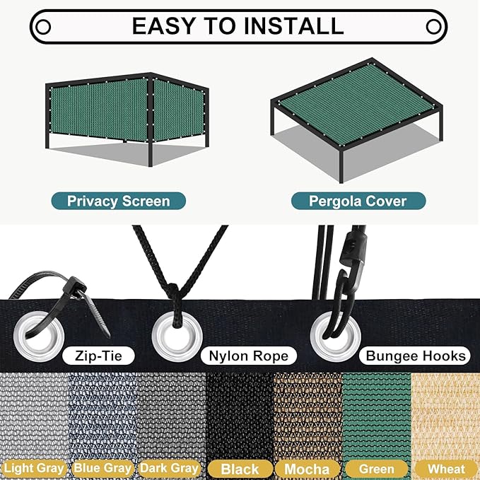 Shade&Beyond 90% Sun Shade Cloth with Grommets, 8' X 16' Pergola Shade Cover Canopy, Mesh Tarp Sun Screens for Patio, Outdoor, Garden, Backyard, Green