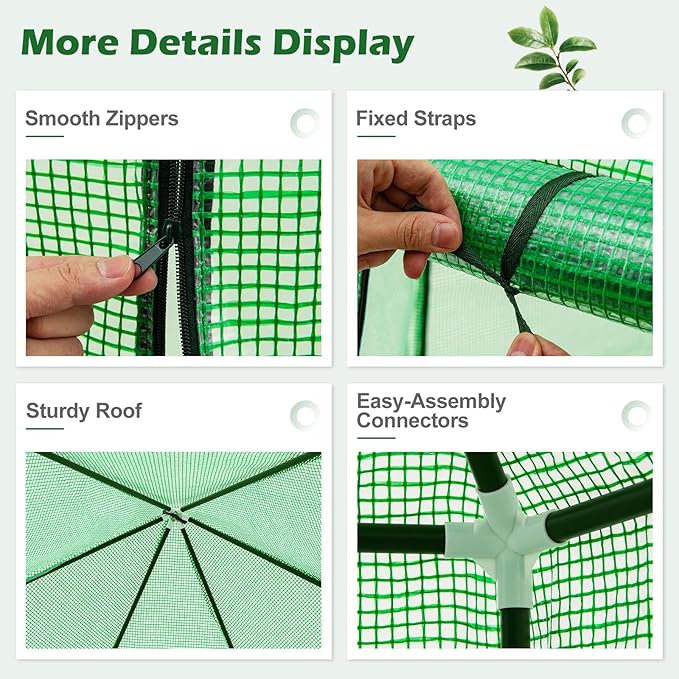 HAPPYGRILL 6.5 x 5.6 x 6.2 FT Greenhouse, Portable Outdoor Greenhouse w/ PE Cover, Rustproof PE-Coated Metal Frame, Roll-up Zippered Door, Windows, Greenhouses for Outdoors, Garden, Patio, Backyard