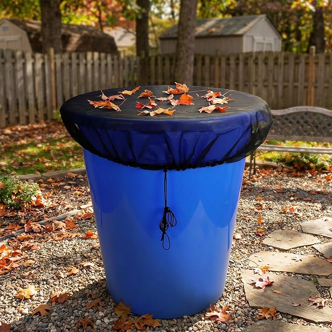 38.5 Inch Mesh Cover for Rain Barrel, Black Rain Barrels Net Cover, Water Collection Bucket Screen Covers to Keep Leaves Debris Out