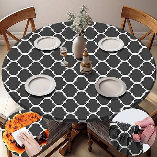 Fitted Round Tablecloths Reusable Stain Resistant Table Clothes Vinyl Indoor Outdoor Circular Cover for 36-44" Table House Party Gear Gifts Summer Autumn Camper Patio Picnic Accessories