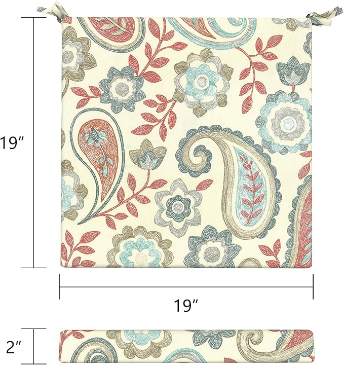 LVTXIII Outdoor Seat Cushions Set of 4 Square Corner Chair Cushions with Ties, Patio Chair Pads for Home Office and Patio Garden Furniture Decoration 19"x19"x2", Paisley Vintage