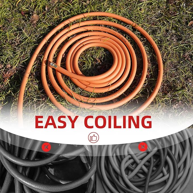 Wiseflow Garden Hose 75FT x 3/4", Heavy Duty Rubber Hose, Water Hose with Five Layered Braiding, Male Female Fittings, 1000PSI Burst, 300PSI Working for Yard, Car Wash, Pets (Orange)