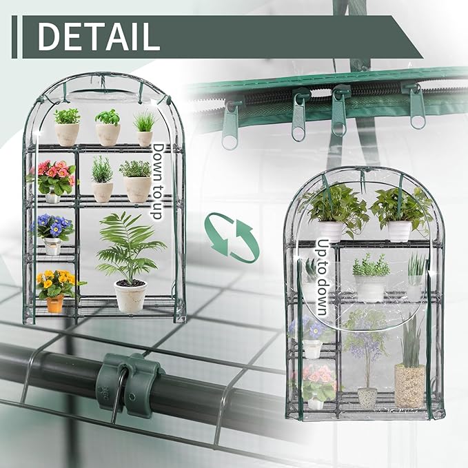 4-Tier Indoor/Outdoor Mini Greenhouse, 40" x 18" x 63" Portable Plant Starter for Herbs & Seedlings with Clear PE Cover, Tool-Free Assembly