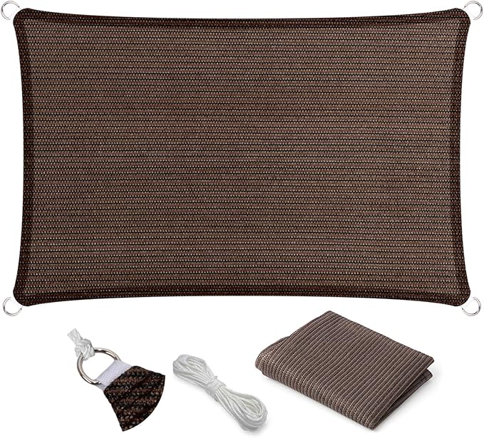 Eden's Decor Straight Flat-Edged Sun Shade Sail Rectangular 18' x 21' Brown UV-Blocking Outdoor Canopy Fabric Cloth Awning for Pergola Patio Garden Backyard Custom Size