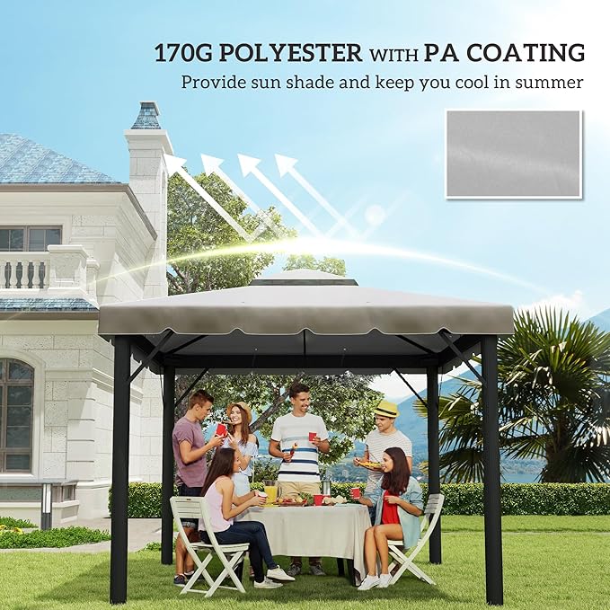 Outsunny 10' x 10' Gazebo Replacement Canopy, Gazebo Top Cover with Double Vented Roof for Outsunny 9.7' x 9.7' Frame for Garden Patio Outdoor (TOP ONLY), Light Gray