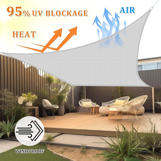 Shade&Beyond Sun Shade Sail Rectangle Canopy 20 ft ft x 20 ft ft Sail Shade Sun Shades for Patios Light Grey