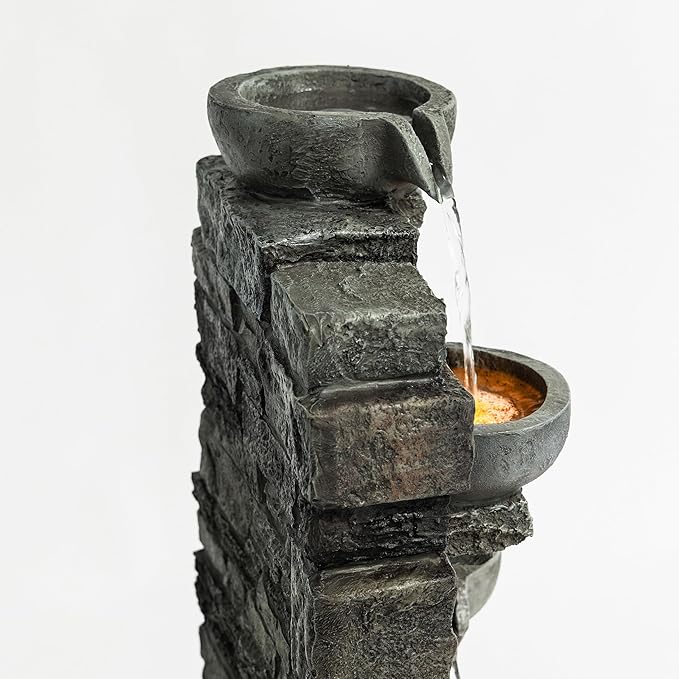 Teamson Home Outdoor 28.5 4 Tier Cascading Bowl Stacked Stone Fountain Yard Décor Gray