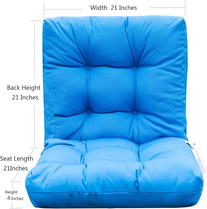 QILLOWAY Outdoor Chair Cushion for Patio Furniture, Waterproof Patio Cushions Set of 4 with Ties, Fade Resistant Replacement Pads for Outdoor Rocking Chairs,Marine Blue