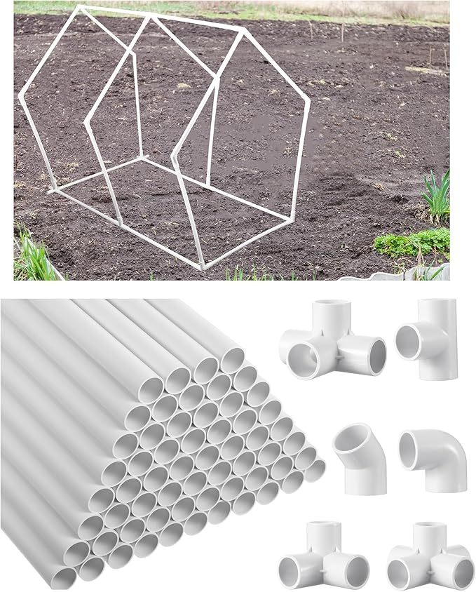 Sawysine 102 Pcs DIY PVC Projects Set Included 60 Pcs 24 Inch PVC Pipe and 42 Connection Pipe Fittings for Spring, Home, Greenhouse, Garden, Farm, Workshop, Summer(White,1 Inch)