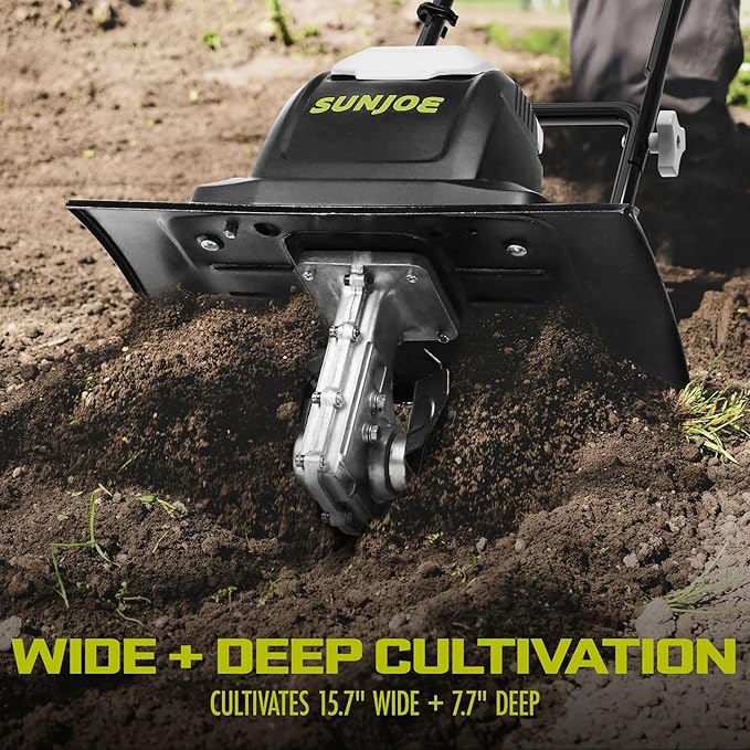 Sun Joe Corded Electric Garden Tiller & Cultivator with Steel Tines, 15.7", 15A Motor, Heavy-Duty Tilling Machine for Lawn, Yard, & Gardening, TJ605E