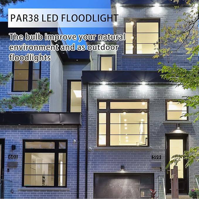 PAR38 LED Outdoor Flood Light Bulbs 2 Pack，Dimmable 20W(200W Equivalent) E26 Base Flood Light Bulbs,5000K Daylight 1800 Lumens LED Flood Light for Outdoor Garden,Garage,Yards
