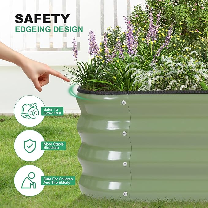 1MORE Raised Garden Bed -4X2X1 Galvanized Planter Box for Outdoor Gardening,3 in 1 Modular Raised Bed Kit with Protective Tape, Gloves for Herb，Ideal for Vegetables and Plants.Green-1Pack