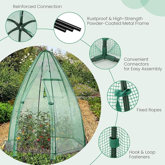 Happygrill Portable Mini Greenhouse, Garden Green House W/Roll-up Zipper Door and Window, Windproof PE Cover, 9 Ground Stakes & 4 Windproof Ropes, Indoor and Outdoor Greenhouse for Backyard