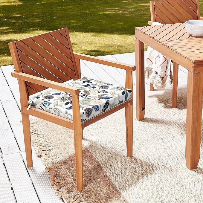 LVTXIII Outdoor Chair Cushions, Fade-Resistant Patio Furniture Cushions Outdoor Chair Pads with Ties for Dining Chairs and Garden Furniture Use, 18.5"x16"x2" 2 Pack, Breeze Leaves Beige