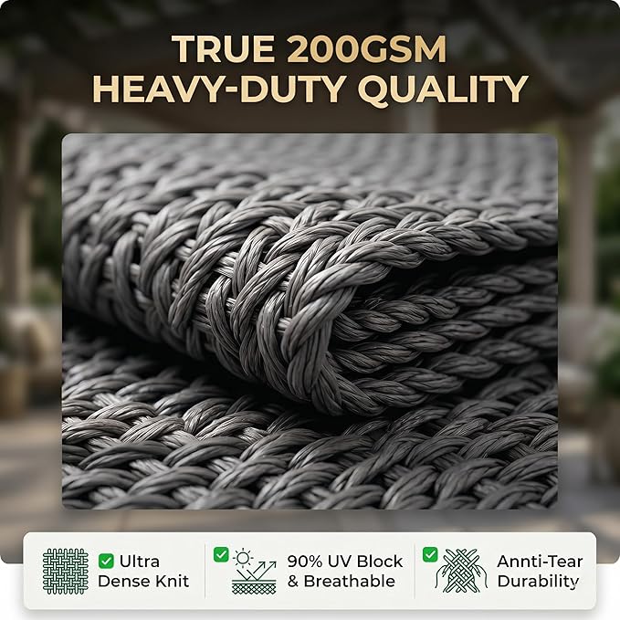 FAIR WIND 90% Sun Shade Cloth with Improved Grommets 10' x 10' Outdoor Sun Screen Fabric Cover for Patio Garden Outdoor Pergola Canopy - Grey