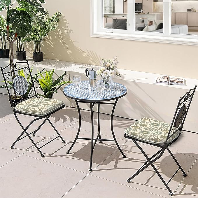 Outdoor Chair Cushions 16"x17" Set of 2, Water Resistant Patio Chair Pads with Ties, Seat Cushions for Home Garden Furniture Decoration, Floral Symphony‌